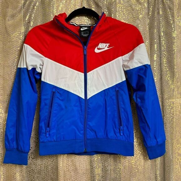 Nike Kids Windrunner Red White Blue Hooded Zip Jacket Small - Picture 1 of 11